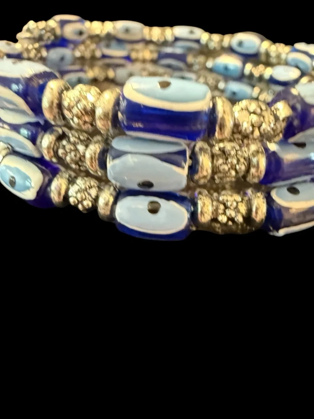 Blue & White Beaded Wrap Bracelet Silver Tone Multi Strand